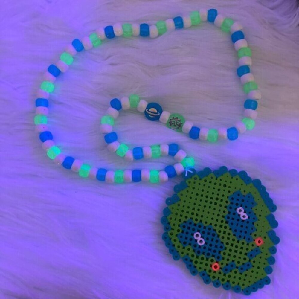 Rave Kandi Green Alien Perler Necklace